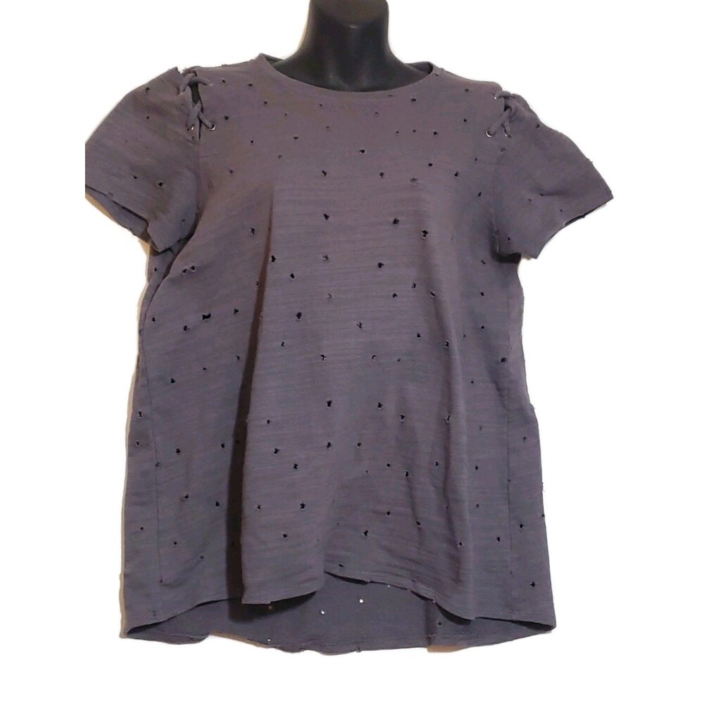 Easel LG Gray Short Sleeve Factory Distressed Destroyed Cotton Top Punk